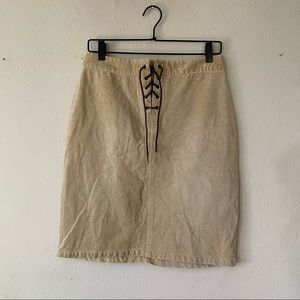 Route 66 Y2K corduroy pencil skirt with leather tie detail in front